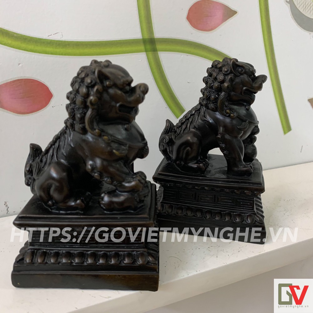 Cặp 2 tượng kỳ lân trang trí phong thủy - Cao 12cm - Màu nâu đen