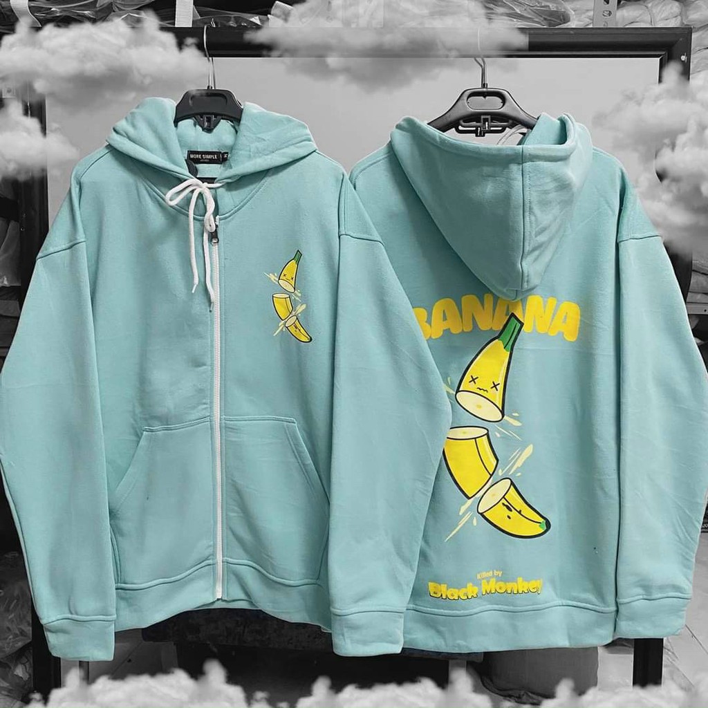 Áo khoác hoodie CHUỐI BANANA nỉ ngoại ulzzang đôi nam nữ unisex form rộng dây kéo zip dày giá rẻ đẹp