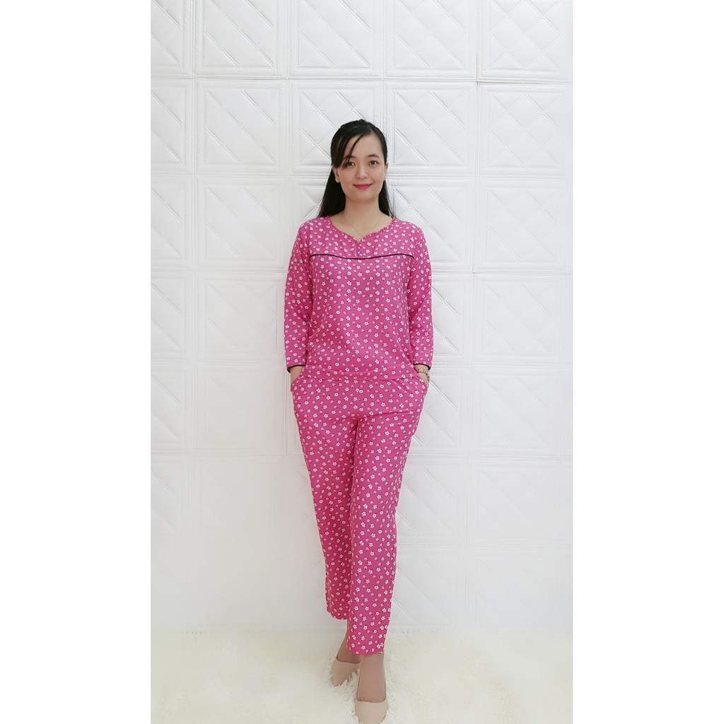 Đồ bộ Pijama quần dài áo phối tay lửng lụa kate họa tiết hoa năm bông mềm 👈