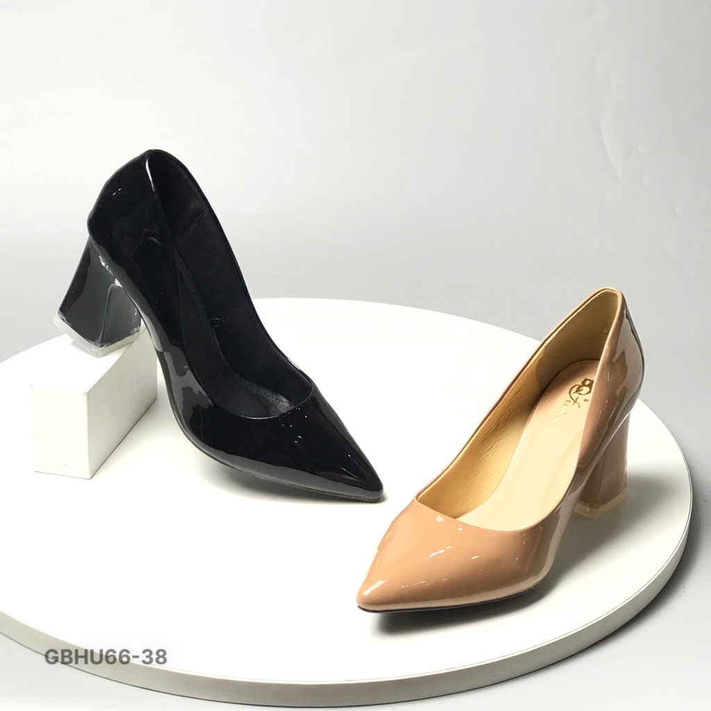 Giày cao gót thời trang nữ BQ ❤️FREESHIP❤️ Giày công sở da bóng mũi nhọn gót mika vuông 7cm GBHU66-38