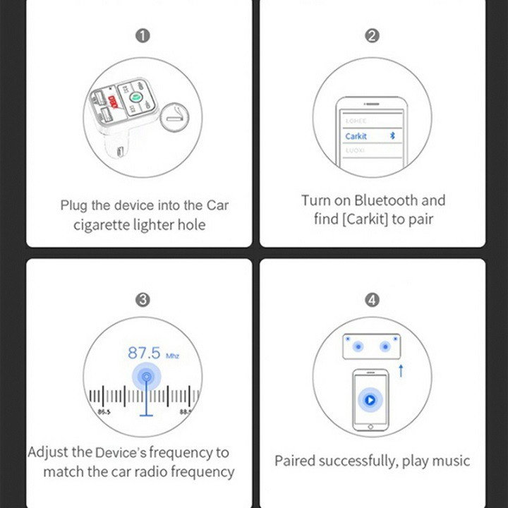 Tẩu Sạc Ô Tô CARRACING Cốc sạc xe hơi Bluetooth 5.0 Tốc Độ Nhanh 3.0 Cho Xe Hơi