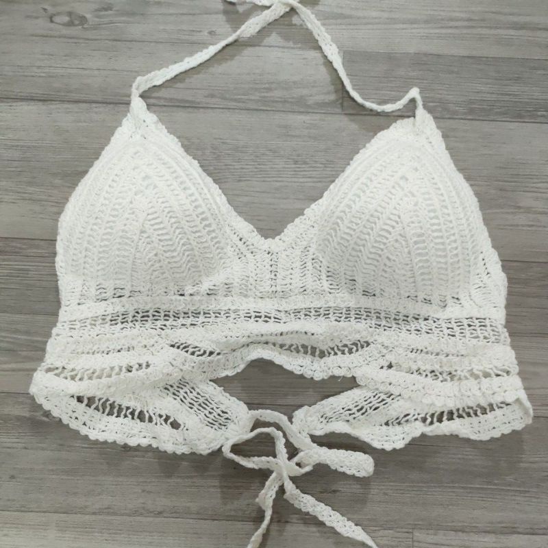 Set biển - set 2 món - bra sóng + quần hoa lưới vuông