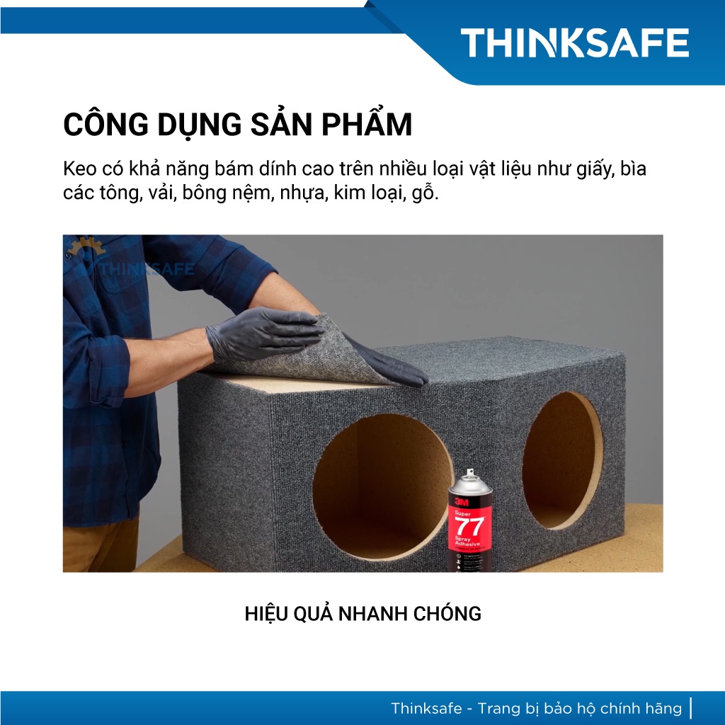 Keo xịt dán tường 3M Super 77 375gr, linh hoạt, khô nhanh, chuyên dùng dán tranh, dán tường mica - Thinksafe
