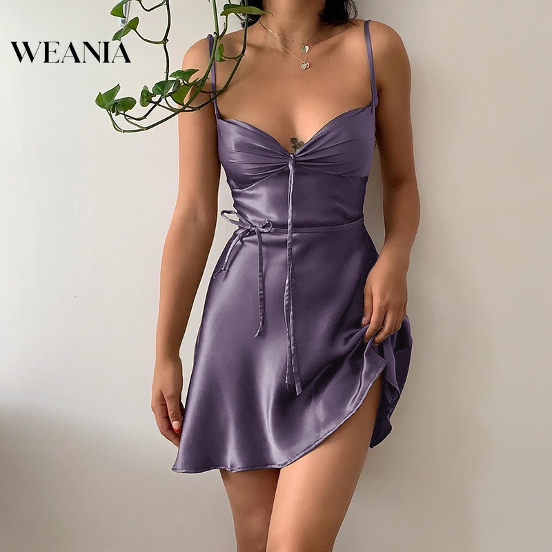 Đầm Dự Tiệc Hai Dây Vải Satin Quyến Rũ Thời Trang Mùa Hè