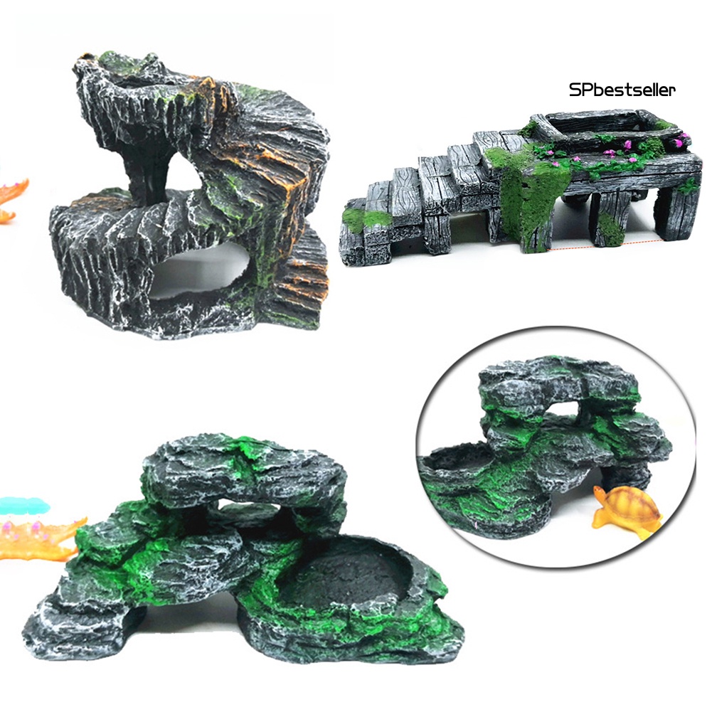 Mô Hình Hòn Non Bộ Bằng Nhựa Resin Dùng Trang Trí Bể Nuôi Rùa / Bò Sát