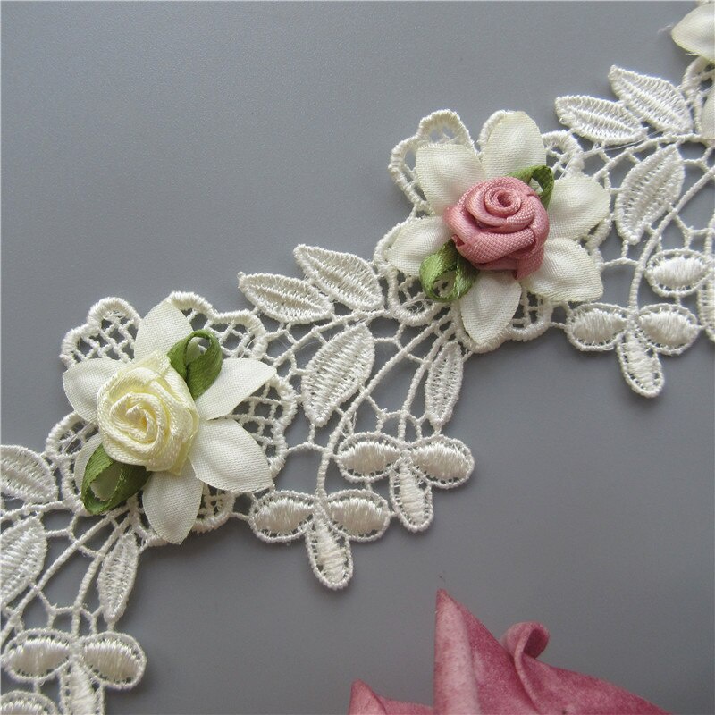 Set 12 Dây Ruy Băng Thêu Hoa Hồng Trang Trí Váy Cưới