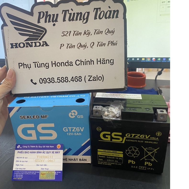 Bình ĐIỆN, BÌNH ẮC QUY GS GTZ6V  XE GA Honda, Yamaha