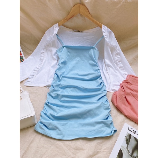 Set 2 dây xanh - hồng kèm khoác trắng S031