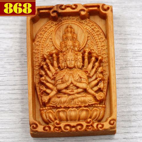 Mặt Phật gỗ ngọc am Quan âm nghìn tay nghìn mắt + 1 vòng cổ dây dù, mặt dây chuyền, Thiên thủ thiên 