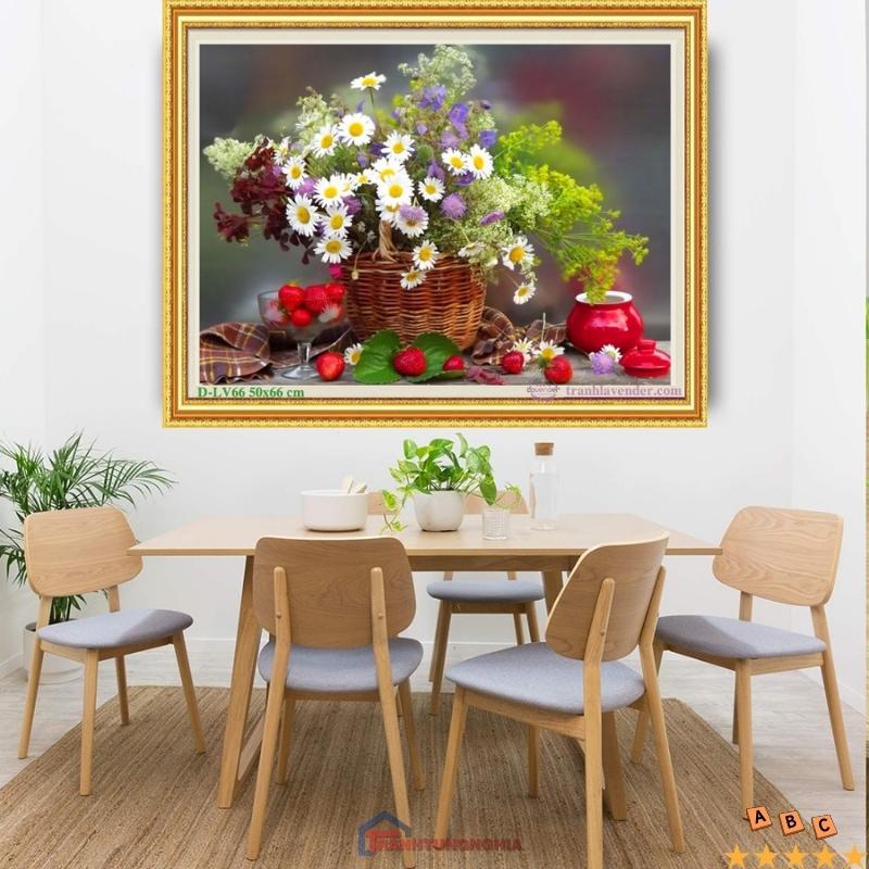 Tranh đính đá giỏ hoa và trái cây 66cm x 50cm