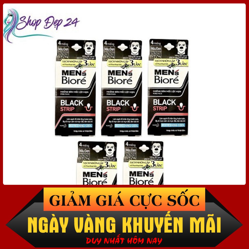 (SIÊU TỐT) Miếng Dán Mũi Lột Mụn Than Hoạt Tính dành cho Nam - Men's Biore Pore Pack Black Strip REFRESHING COOL - 4 MIẾ