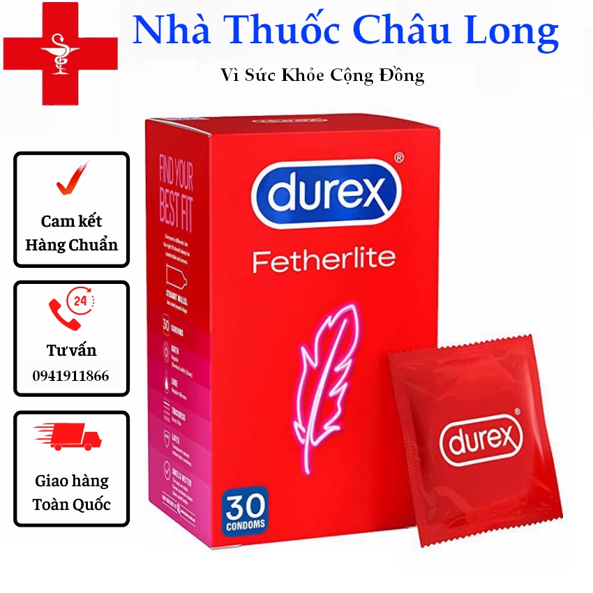 Durex Fetherlite - Bao cao su siêu mỏng Durex Úc -  Hộp 30 chiếc