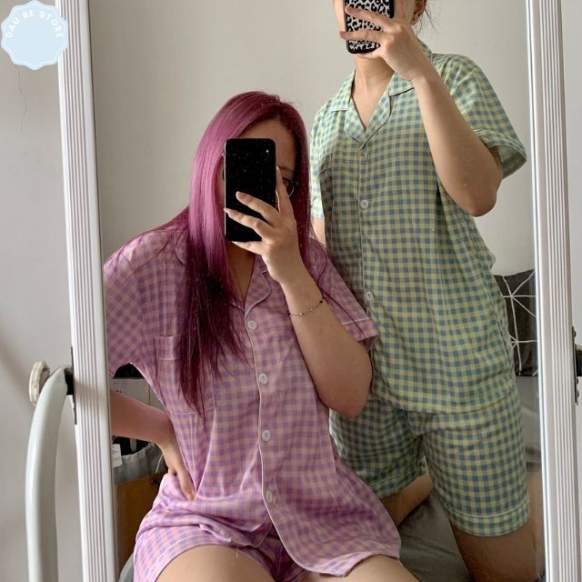 [Ảnh Thật] Bộ Ngủ Nữ Họa Tiết Caro Hàn Quốc Ulzzang Cute Form Rộng - Pijama Hè Đồ Mặc Nhà Quần Đùi Hot Trend -Daube-S009