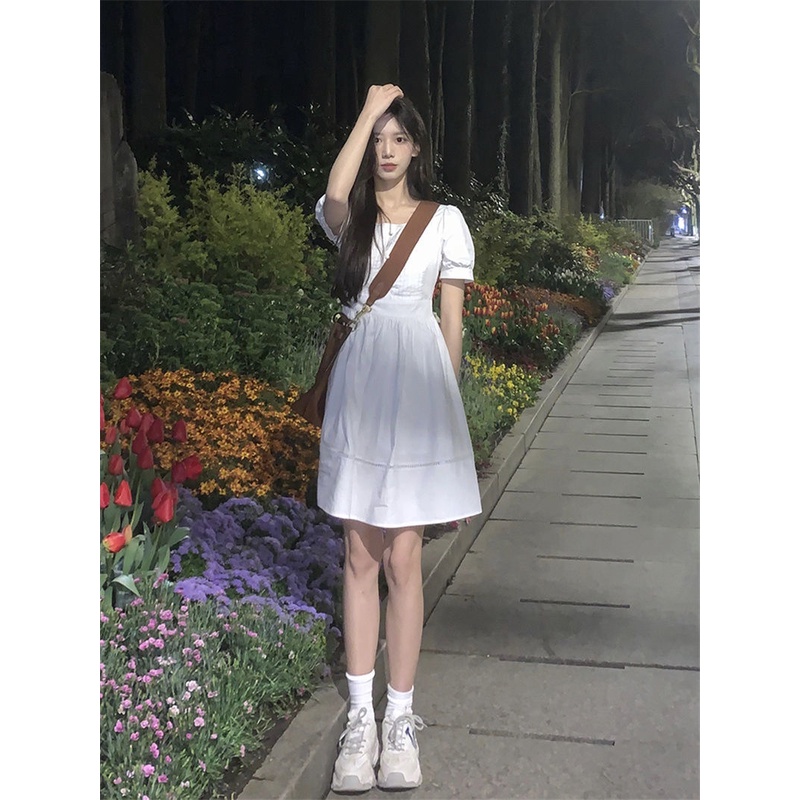 Hàng Có Sẵn Đầm Ngắn Tay Phong Cách Mori Phong Cách Preppy Ngọt Ngào Mùa Hè Màu Trắng Dành Cho Nữ