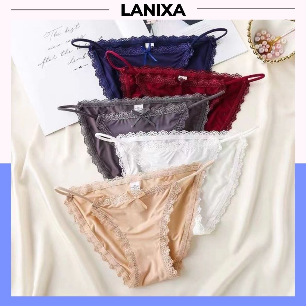 Quần lót nữ đúc su thun lạnh 2 mảnh sexy gợi cảm, Quần chíp nữ ren viền đính nơ quyến rũ LANIXA L829