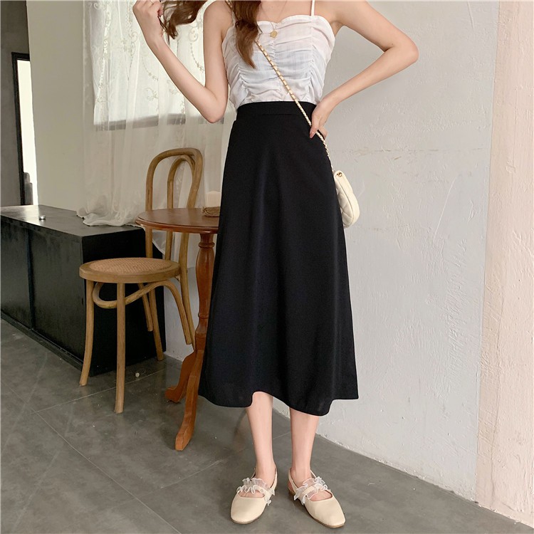 Chân váy midi Xiaozhainv lưng cao form chữ A đơn giản dễ phối đồ | BigBuy360 - bigbuy360.vn