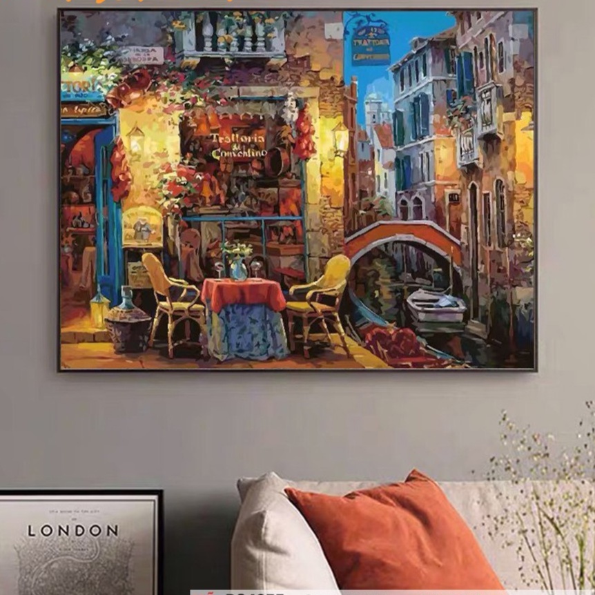 Tranh treo tường trang trí tự tô màu theo số SondausBEE HAPPY phong cảnh phố cổ đêm Venice PC4255