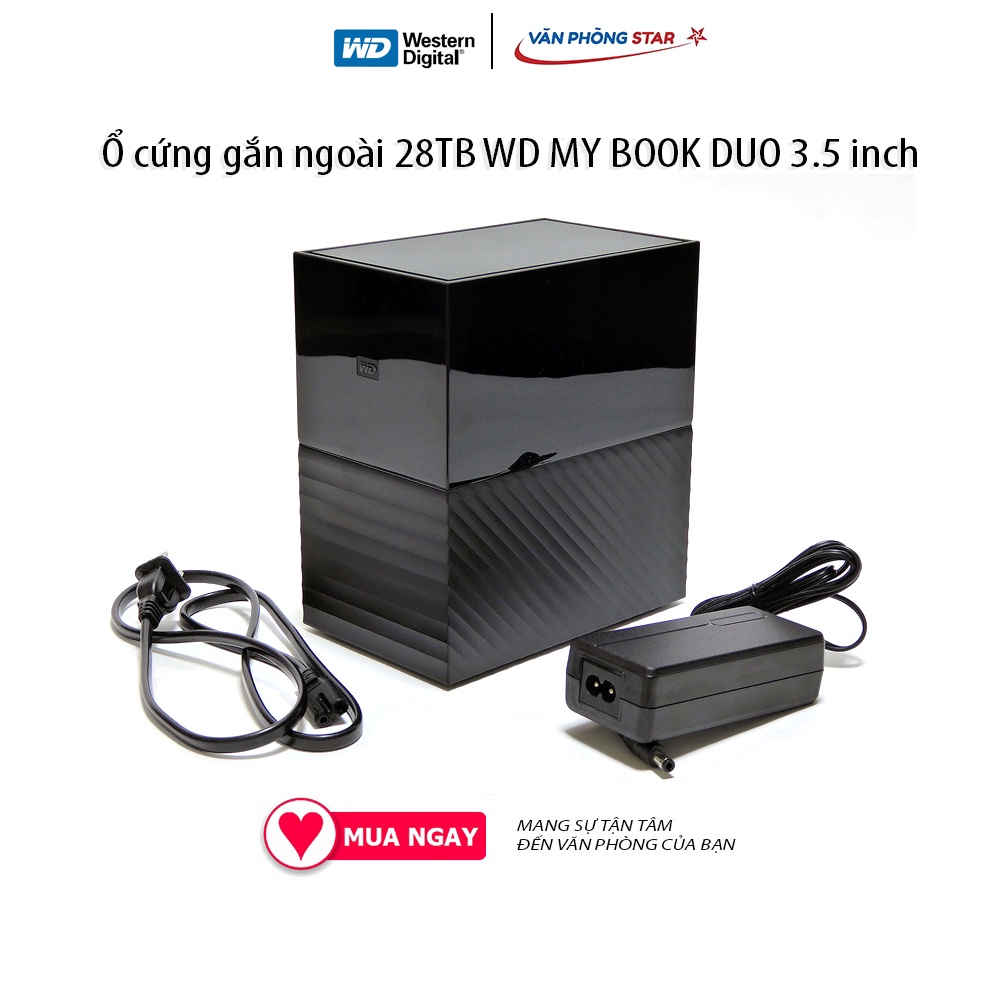 Ổ cứng gắn ngoài 28TB WD MY BOOK DUO 3.5 inch WDBFBE0280JBK Usb 3.1 Gen 1 10GB/s; Usb 3.0 5GB/s Thiết lập raid 0,1 JBOD