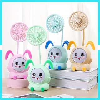 Quạt mini Tích Điện Cầm Tay, Quạt Nhựa Hình Thú Có Đèn Đổi Màu Cute