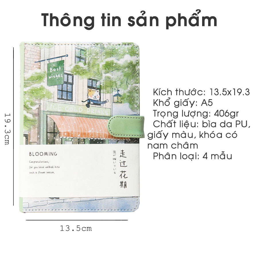 Sổ Tay Planner A5 Bìa Mềm Da PU Hình Mèo CUTE Bốn Mùa Nhật Bản