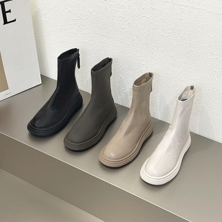 ♝❀Giày boot Chelsea đế dày màu trắng phong cách mới cho nữ