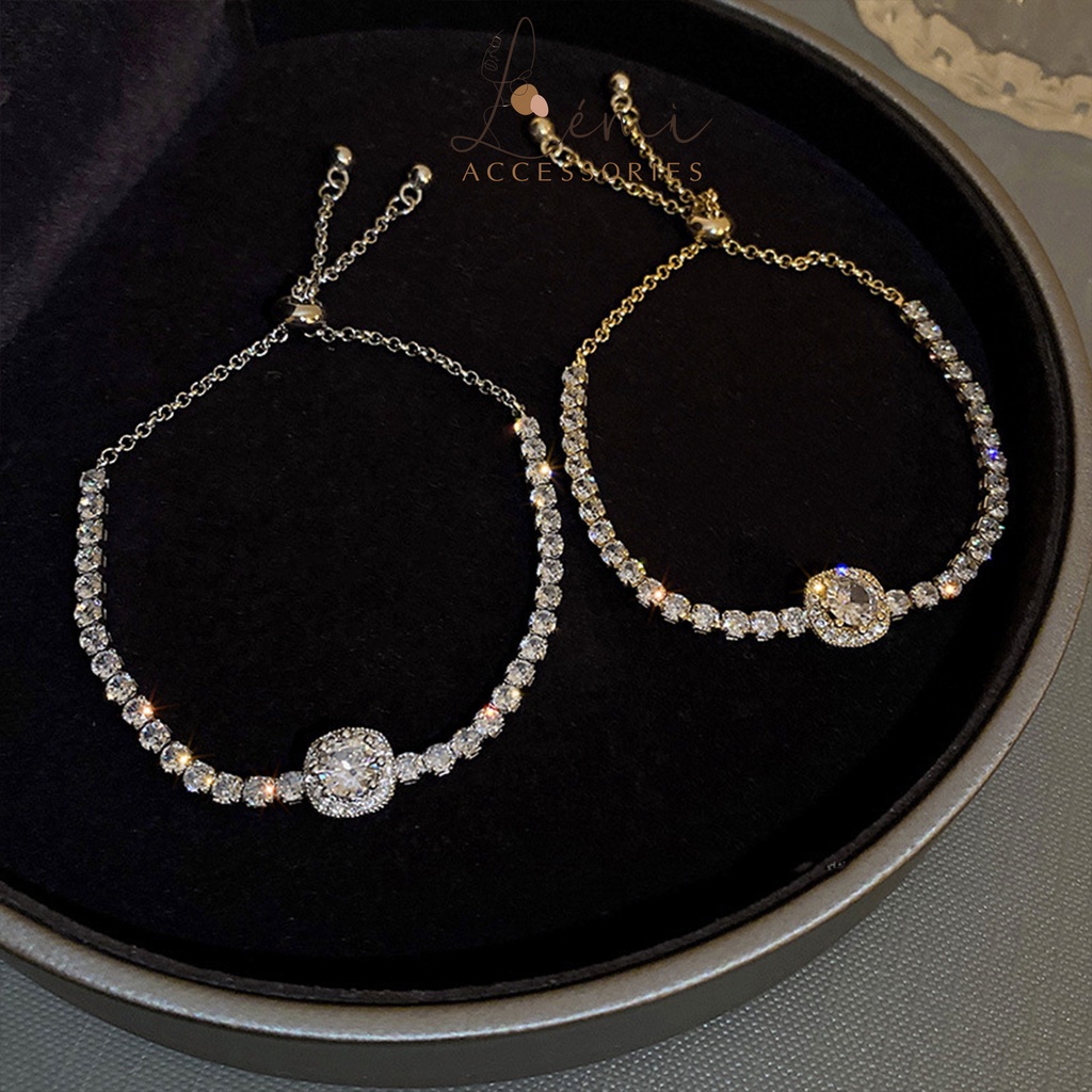 Vòng tay mặt đá vuông Lắc tay đính đá zircon lấp lánh phong cách vintage Lemi accessories