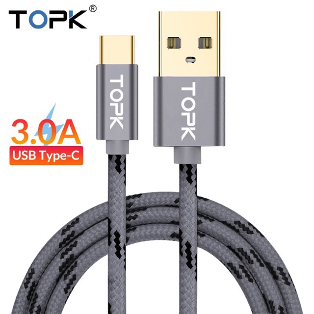 Dây cáp sạc nhanh TOPK loại Type-C dài 2m