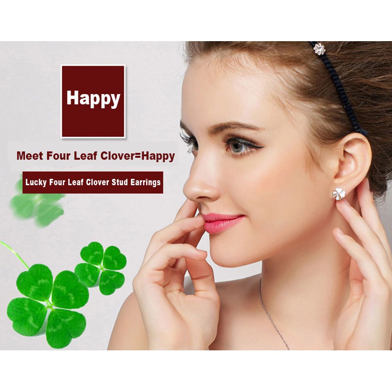 Bông tai đinh tán mạ bạc 925 hình cỏ 4 lá không gây dị ứng khí chất cho nữ