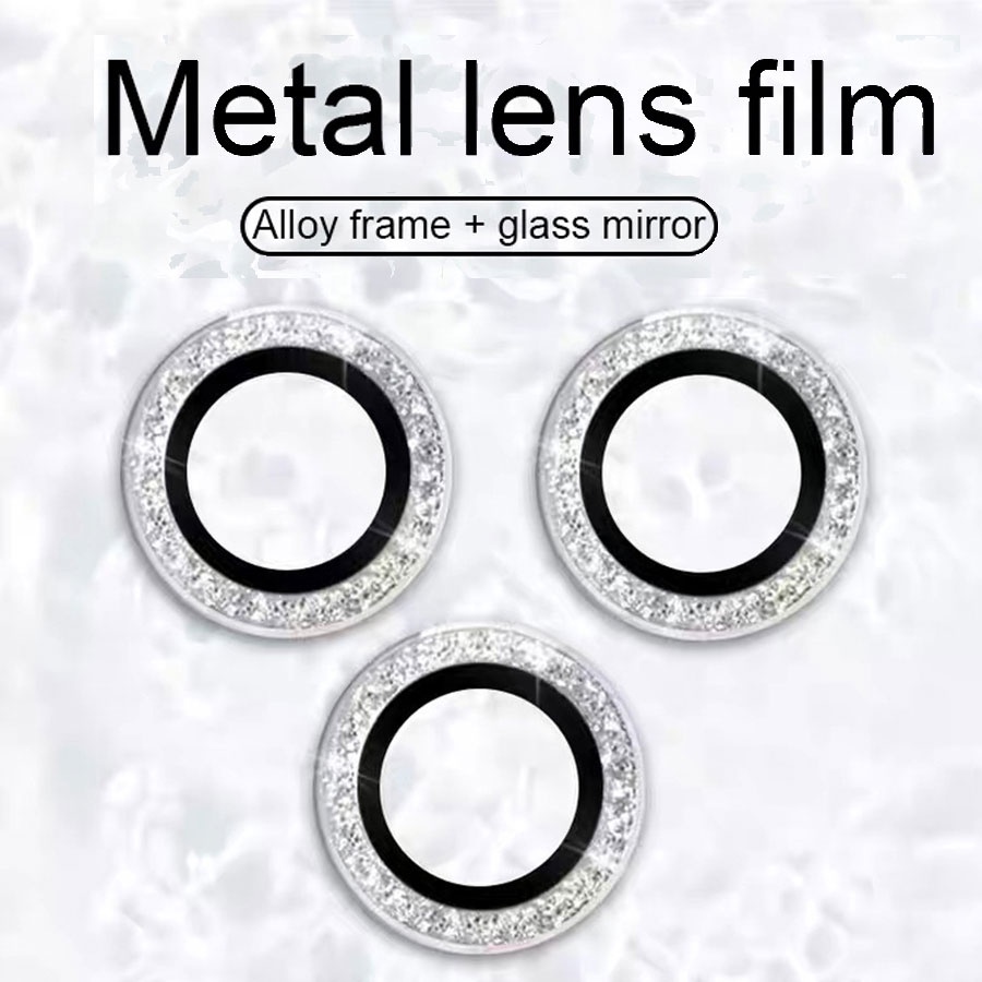 Nắp dán đính đá bảo vệ ống kính camera cho iPhone 11 12 13 14 Pro Max / 14 Plus