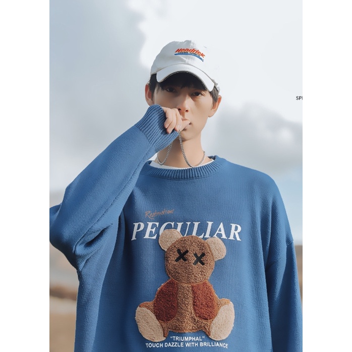 Áo len giữ nhiệt MEANSTORE len mùa đông nam nữ form rộng phong cách Hàn Quốc Ulzzang màu xanh, trắng - Peculiar
