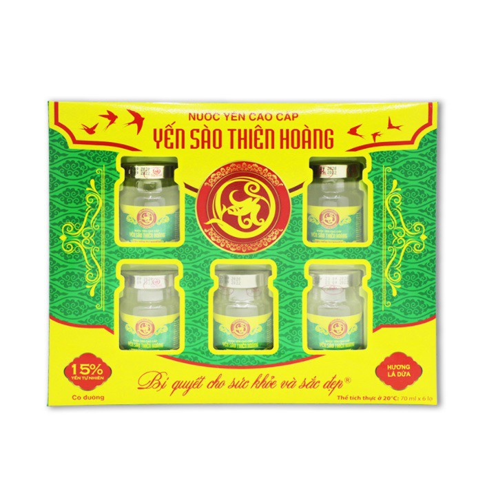 Nước Yến sào Thiên Hoàng 15% yến tổ hương lá dứa (6 lọ x 70ml)