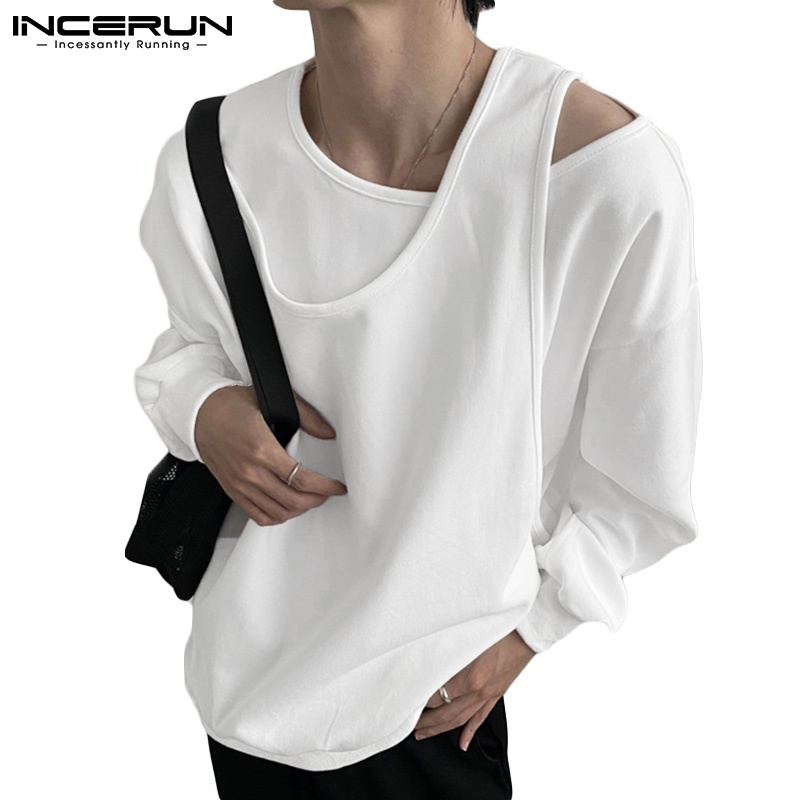 Áo thun INCERUN tay dài dáng rộng thiết kế rỗng thời trang trẻ trung dành cho nam