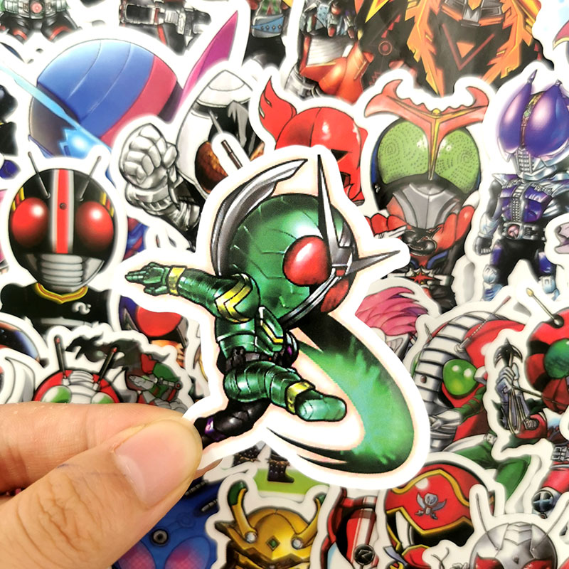Set 50 nhãn dán chống thấm nước hình nhân vật Kamen Rider trang trí dễ thương
