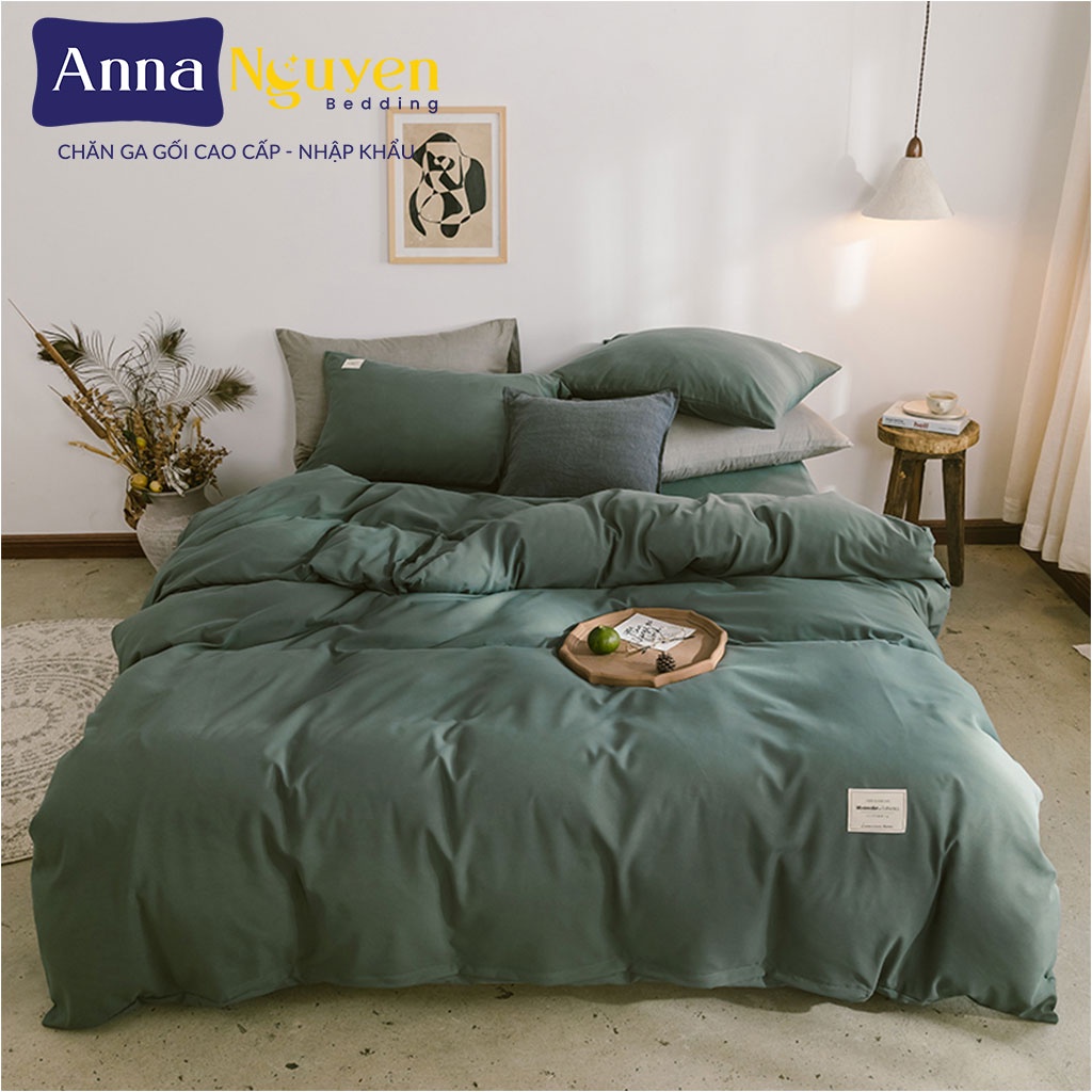 Bộ Chăn Ga Gối Đệm Cotton Lụa Tencel Drap Giường Màu Trơn Cao Cấp Bo Chun Drap - Anna Nguyen Bedding