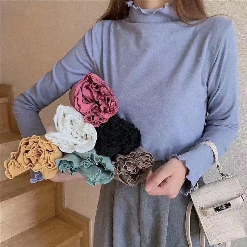 Áo giữ nhiệt nữ cao cổ lót nỉ hai mặt chất nhung mềm mịn cao cấp co giãn phong cách Hàn Quốc GN01