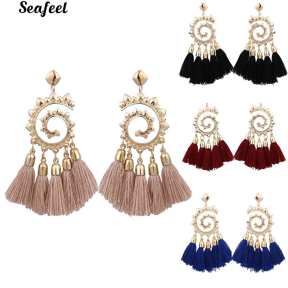 Khuyên tai nữ trang dáng dài đính đá pha lê phong cách Bohemian