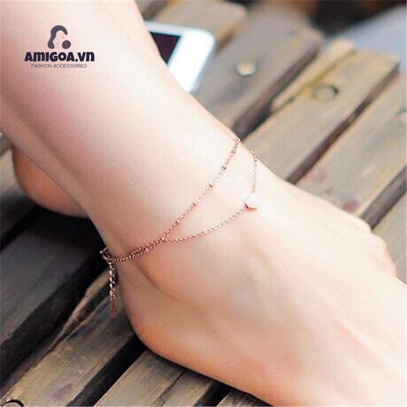 Lắc Chân Màu Vàng Hai Lớp Hình Trái Tim Mới