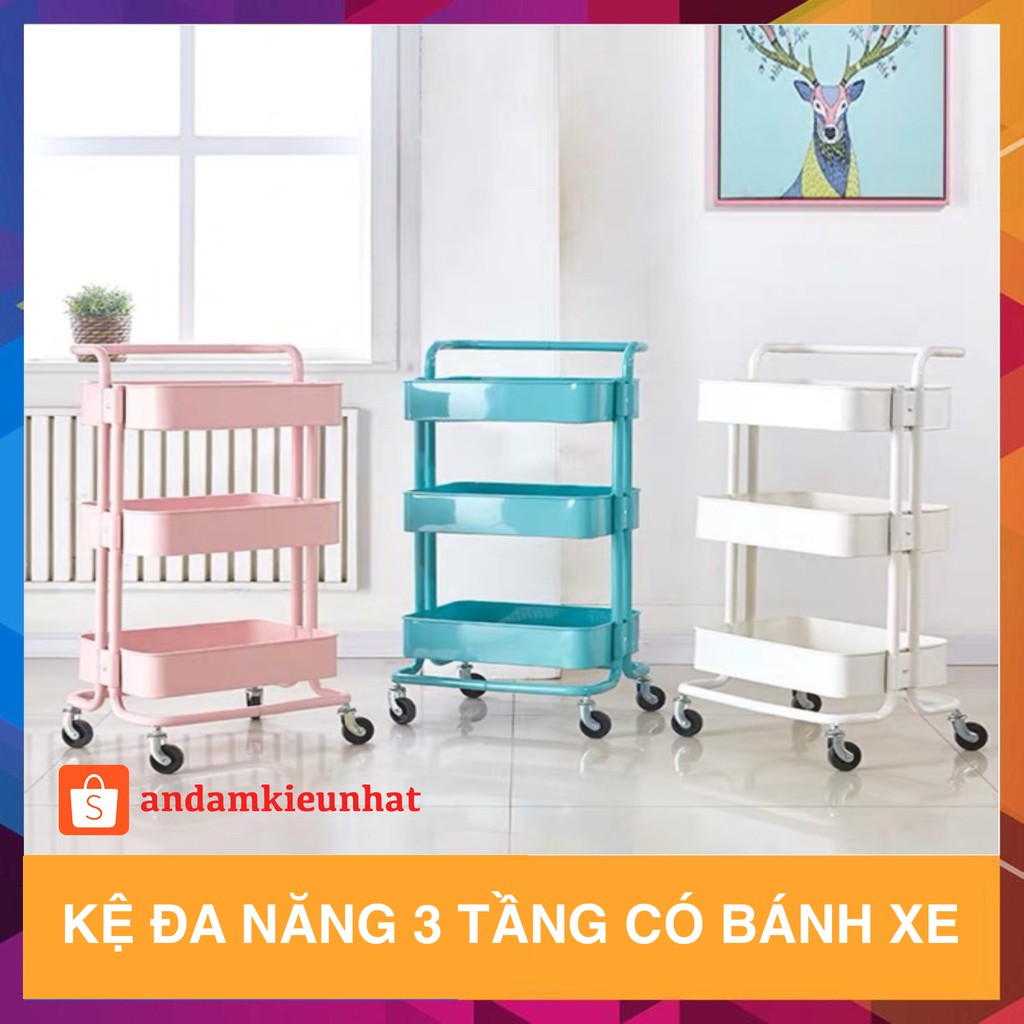 Kệ đa năng 3 tầng có bánh xe siêu nhẹ