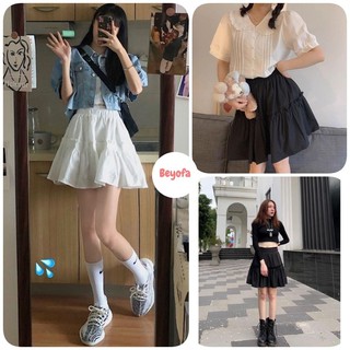 Chân Váy Xòe 2 Tầng - Váy Ngắn Nữ Chất Đũi Kèm Lót 2 Màu