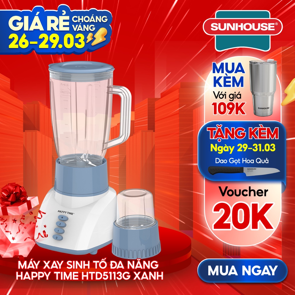 [Mã ELHA22 giảm 6% đơn 300K] Máy Xay Sinh Tố Đa Năng Sunhouse HappyTime HTD5113 Cao Cấp