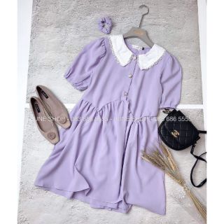 Váy bầu babydoll tím cúc ngọc kèm chun tóc xinh