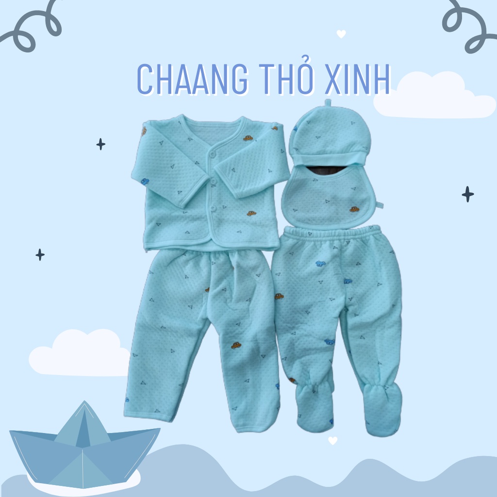 Set sơ sinh nỉ bông cho bé màu xanh bạc hà