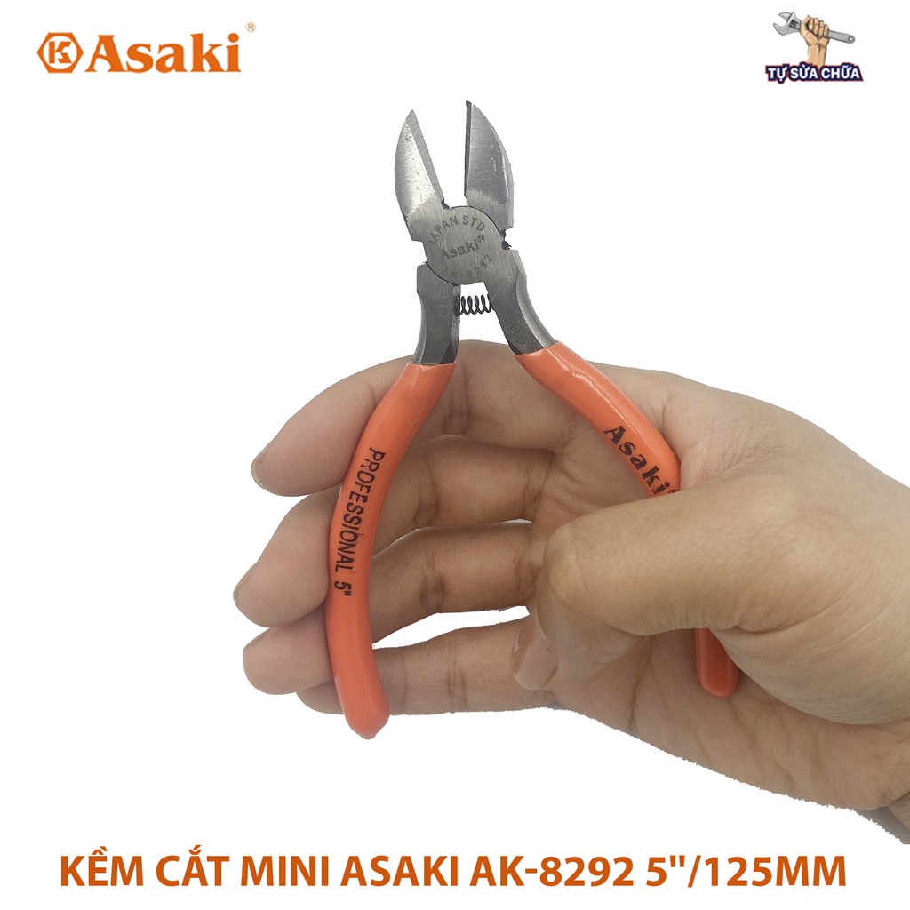 Kìm cắt mini Asaki AK-8292 5 inch 125mm có lò xo trợ lực