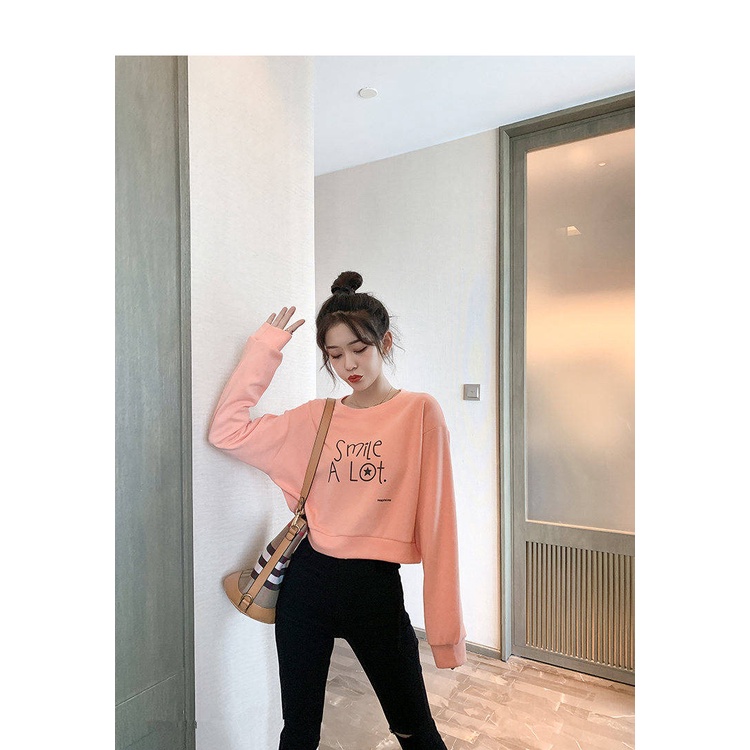 Áo Thun Lửng Tay Dài Cổ Tròn Phong Cách Hàn Quốc Thời Trang Mùa Thu Mới Cho Nữ
