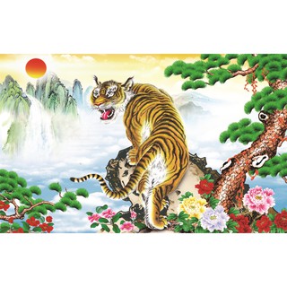 Tranh dán tường 3d phong thủy hổ trên đỉnh núi lunatm-0097
