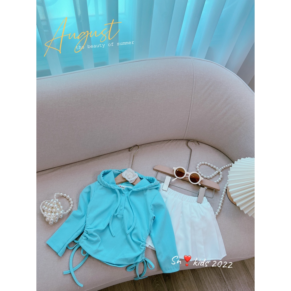 Set áo tăm xanh +cv trắng bé gái