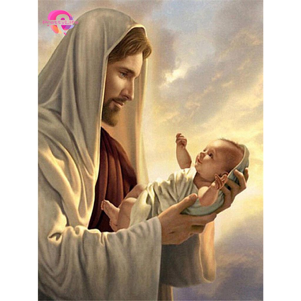 Tranh đính đá 5D tự làm hình chúa Jesus 30x40cm trang trí phòng ngủ cho người lớn và trẻ em