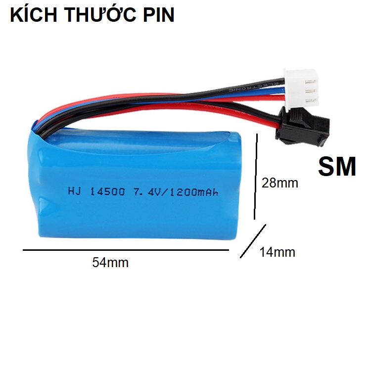 Pin 14500 7.4V 1200mAh dùng cho xe điều khiển cổng nối SM