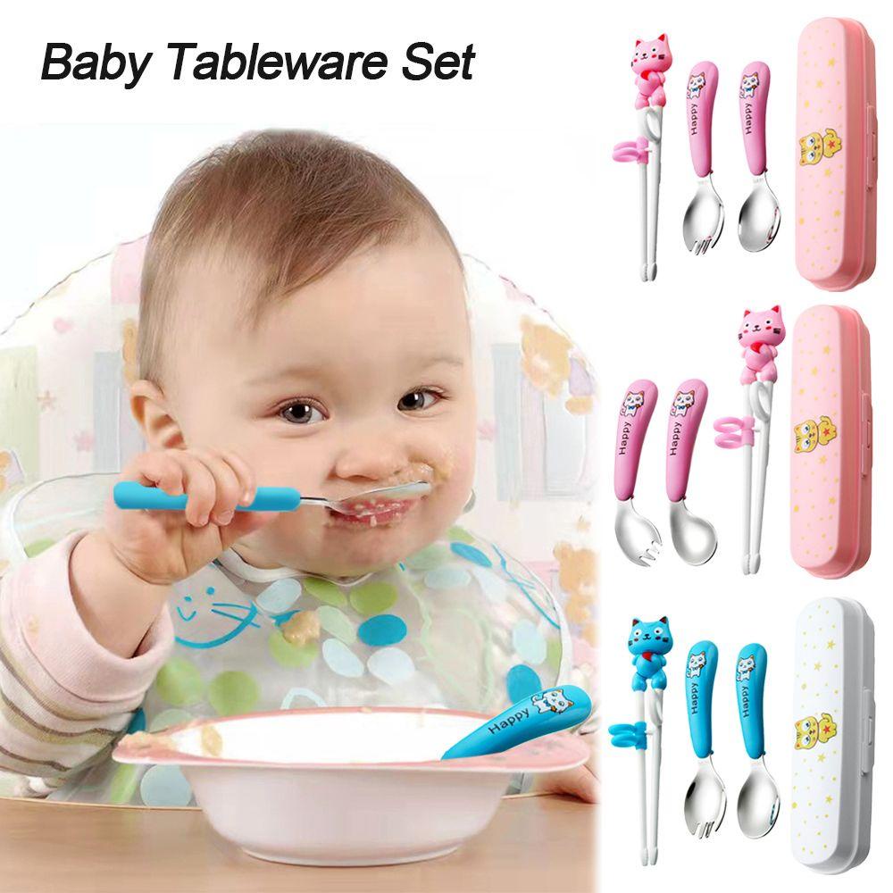 KUNHEV Bộ Muỗng Đũa Nĩa Luyện Tập Ăn Uống Di Động Cho Bé
