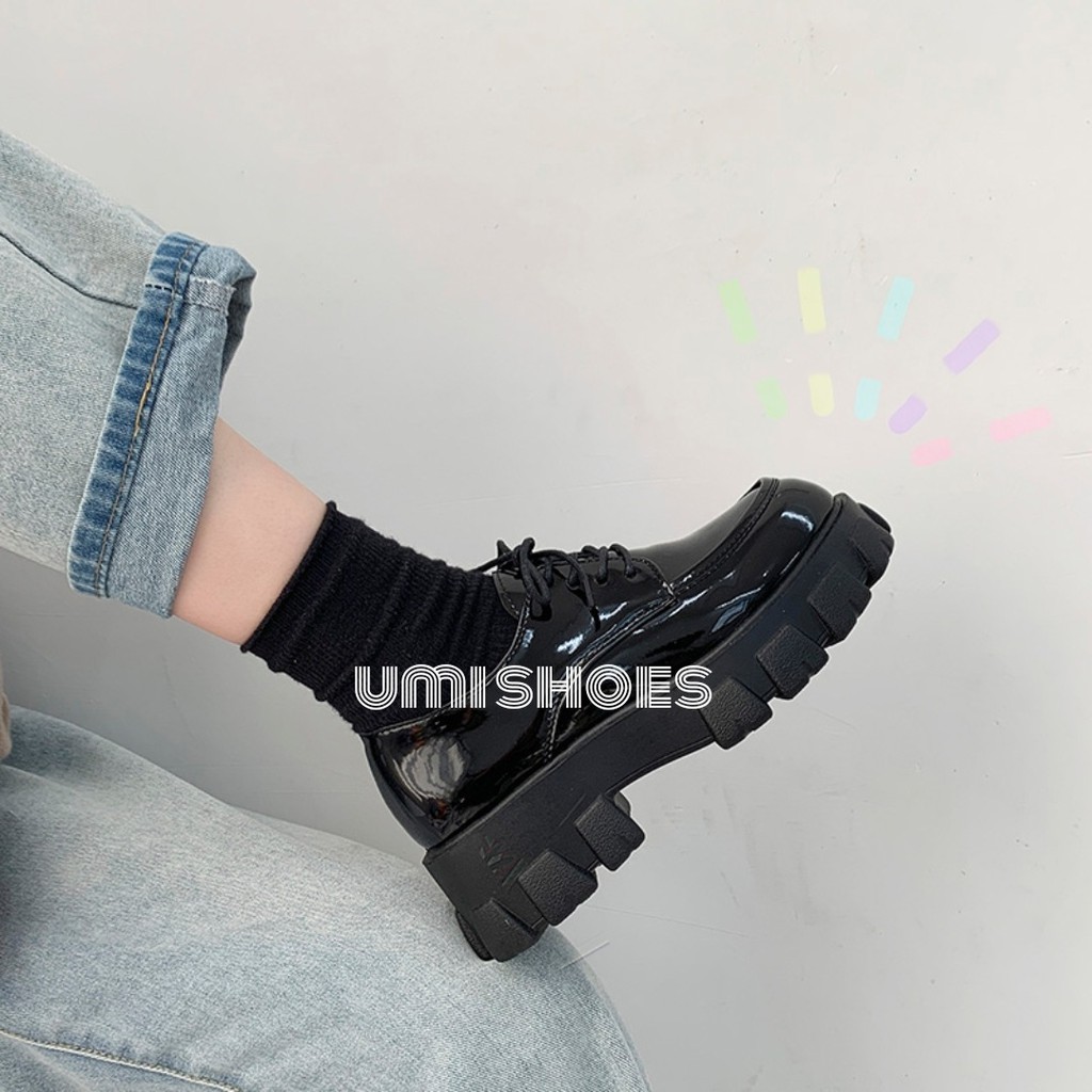 [NOWSHIP HN] Giày ulzzang retro anh quốc đế cao răng cưa cá tính oxford buộc dây màu đen da bóng mẫu mới hot trend đẹp | BigBuy360 - bigbuy360.vn